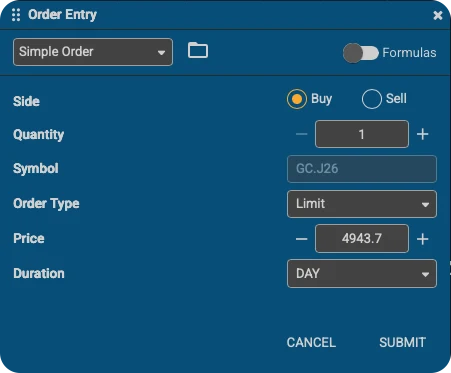 Futures Order Entry Window InsigniaTrader futures order entry window