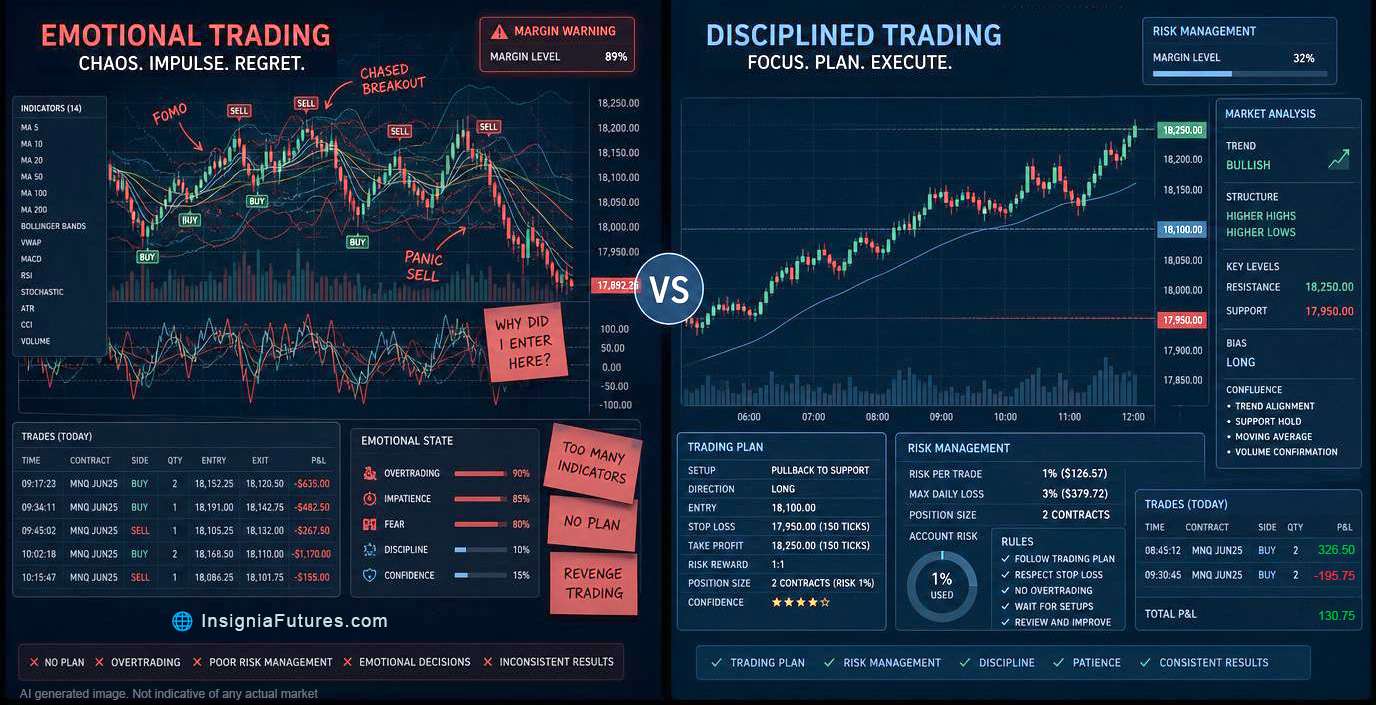 Emotional vs disciplined futures trading mindset
